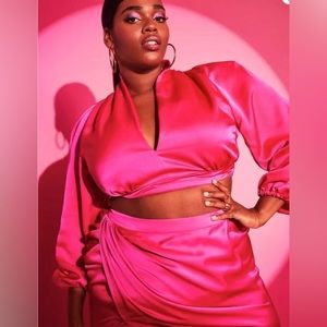 NWT! Eloquii Sz 16 Pink Satin Cropped Blouse